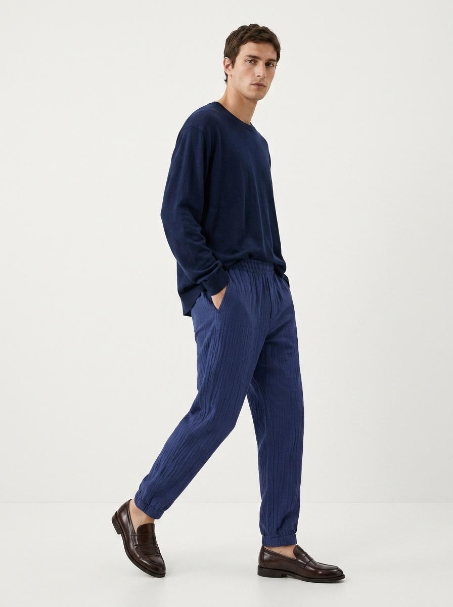 Pantaloni da jogging da uomo in misto cotone/lino - Pantaloni casual con elastico in vita