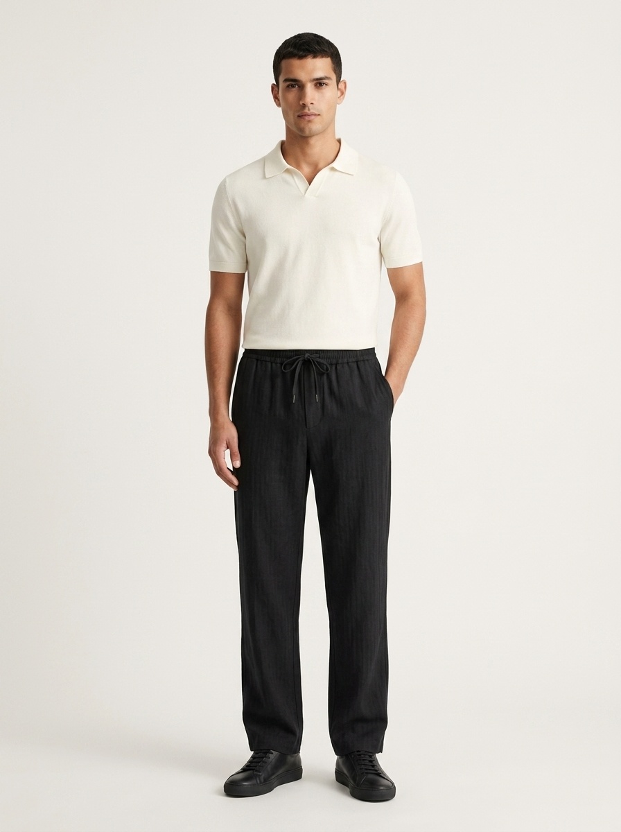 Pantaloni dritti da donna casual in misto lyocell e lino con elastico in vita.