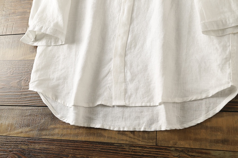Camicia da uomo in misto 42% lino con colletto alla coreana - Maniche a 3/4 casual