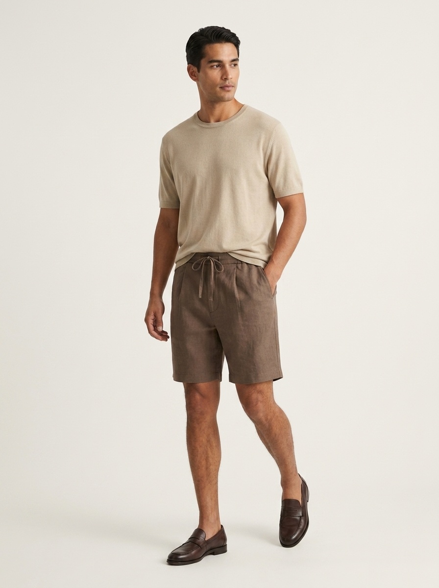 Pantaloncini da uomo con coulisse, in misto 70% lyocell e 30% lino - Comodi e casual per l'estate.