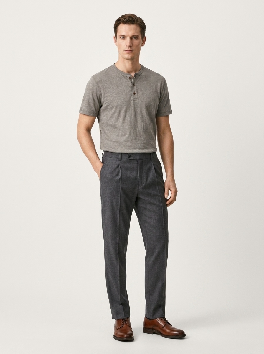 T-shirt Henley da uomo casual in maglia slub 95% cotone 5% lino - Maniche corte in cotone e lino