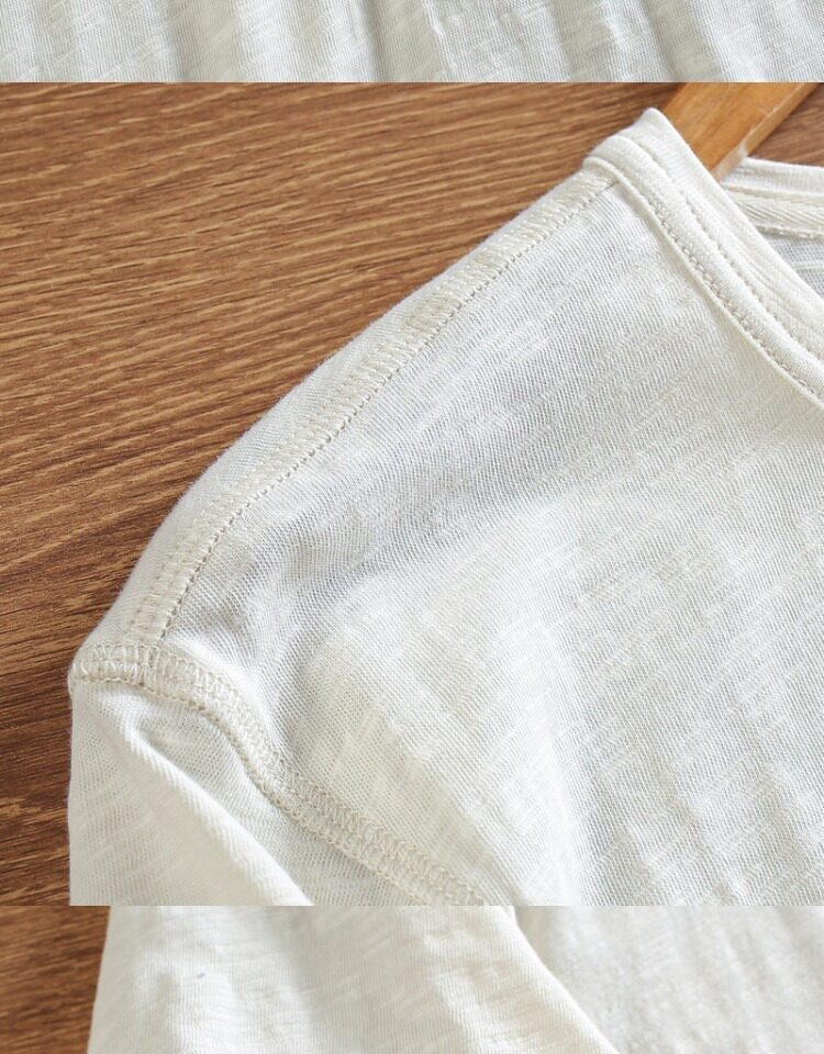 T-shirt Henley da uomo casual in maglia slub 95% cotone 5% lino - Maniche corte in cotone e lino