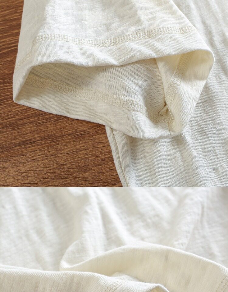 T-shirt Henley da uomo casual in maglia slub 95% cotone 5% lino - Maniche corte in cotone e lino