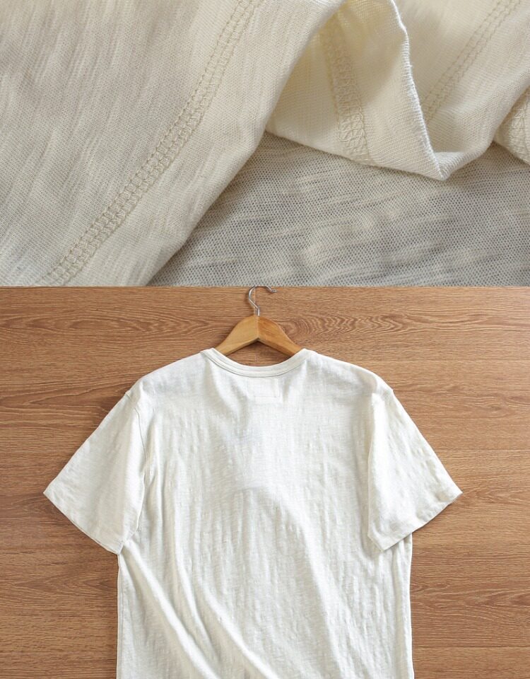 T-shirt Henley da uomo casual in maglia slub 95% cotone 5% lino - Maniche corte in cotone e lino