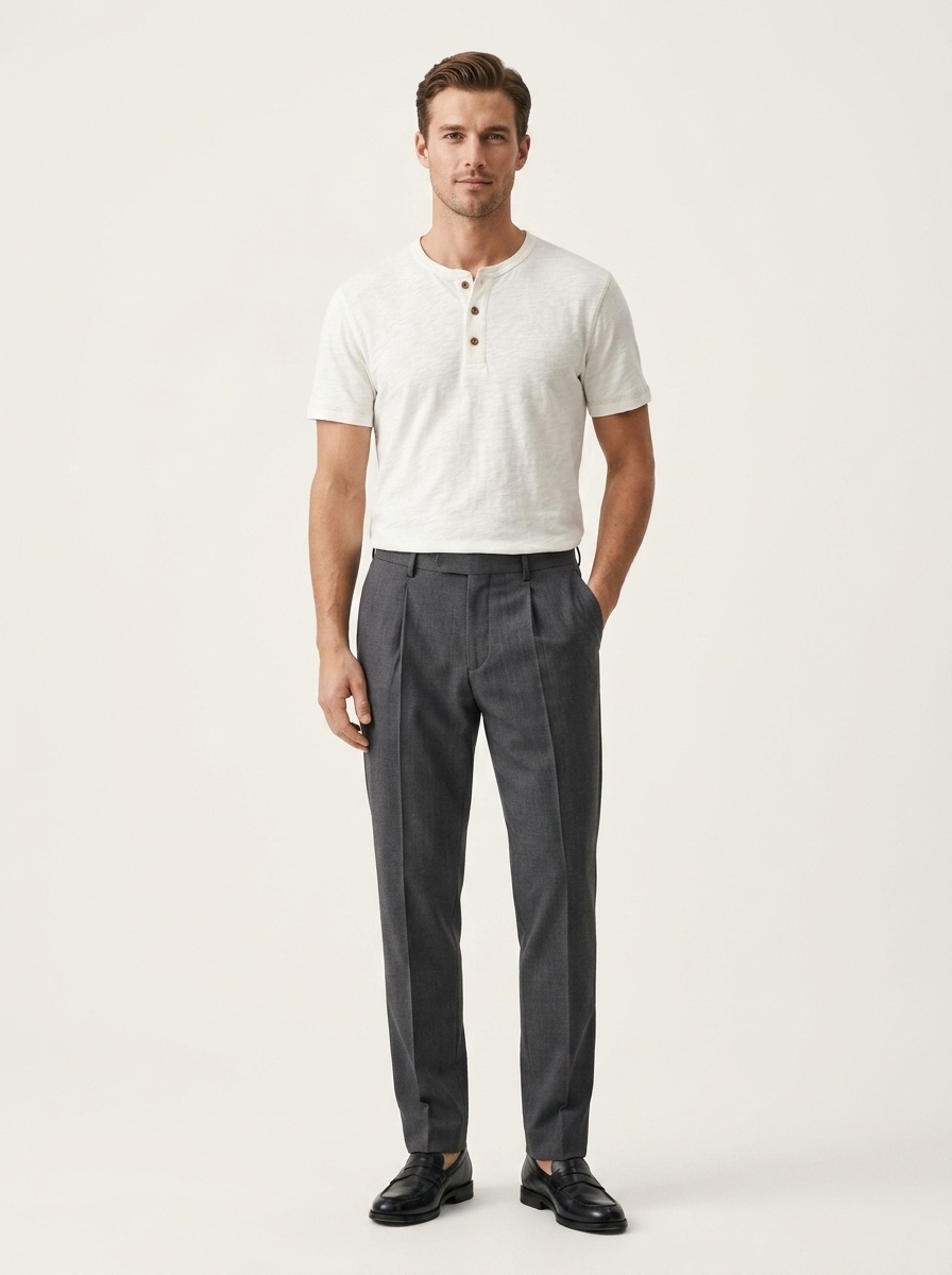 T-shirt Henley da uomo casual in maglia slub 95% cotone 5% lino - Maniche corte in cotone e lino