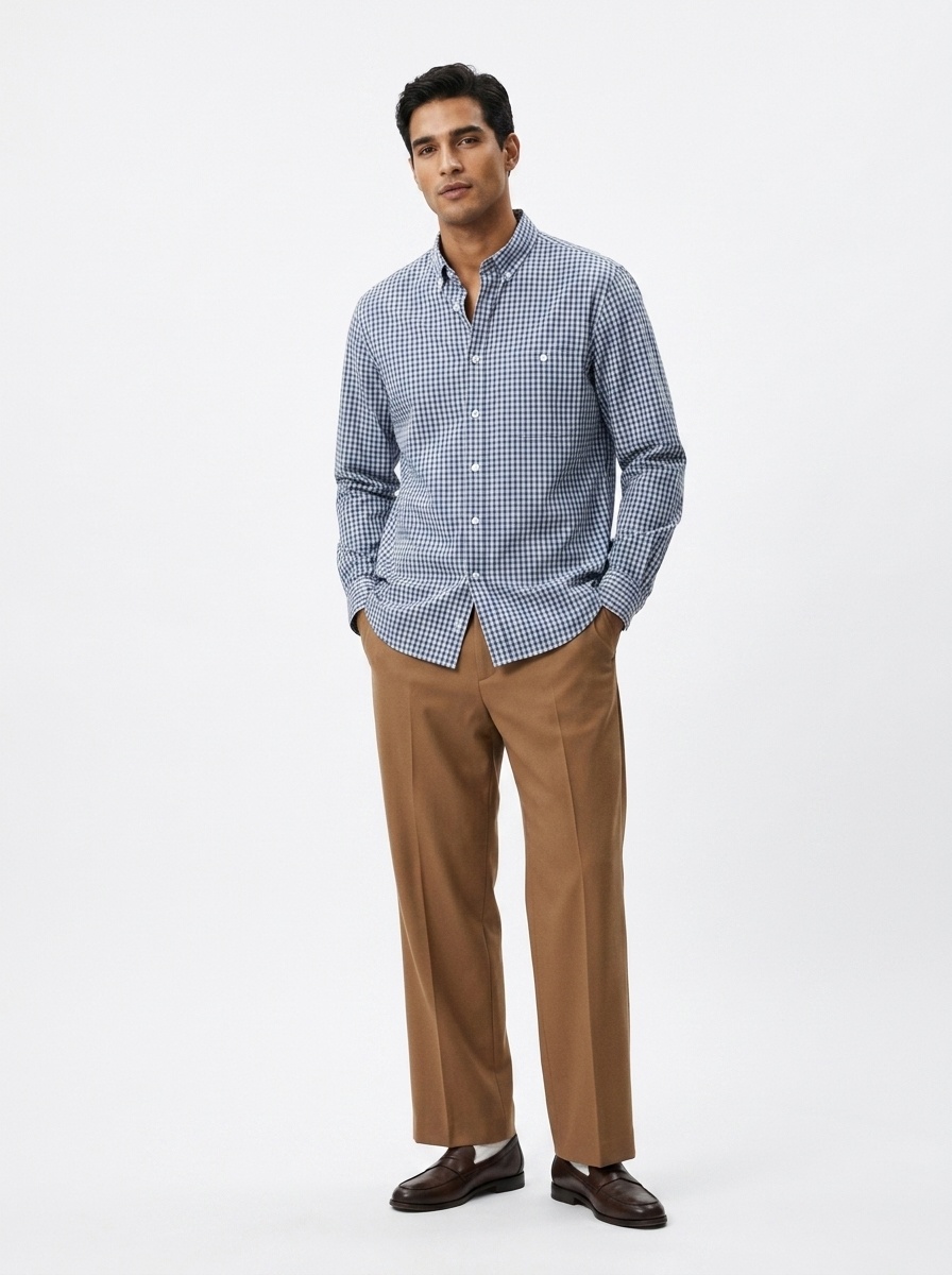 Camicia da uomo classica a quadri a maniche lunghe con bottoni