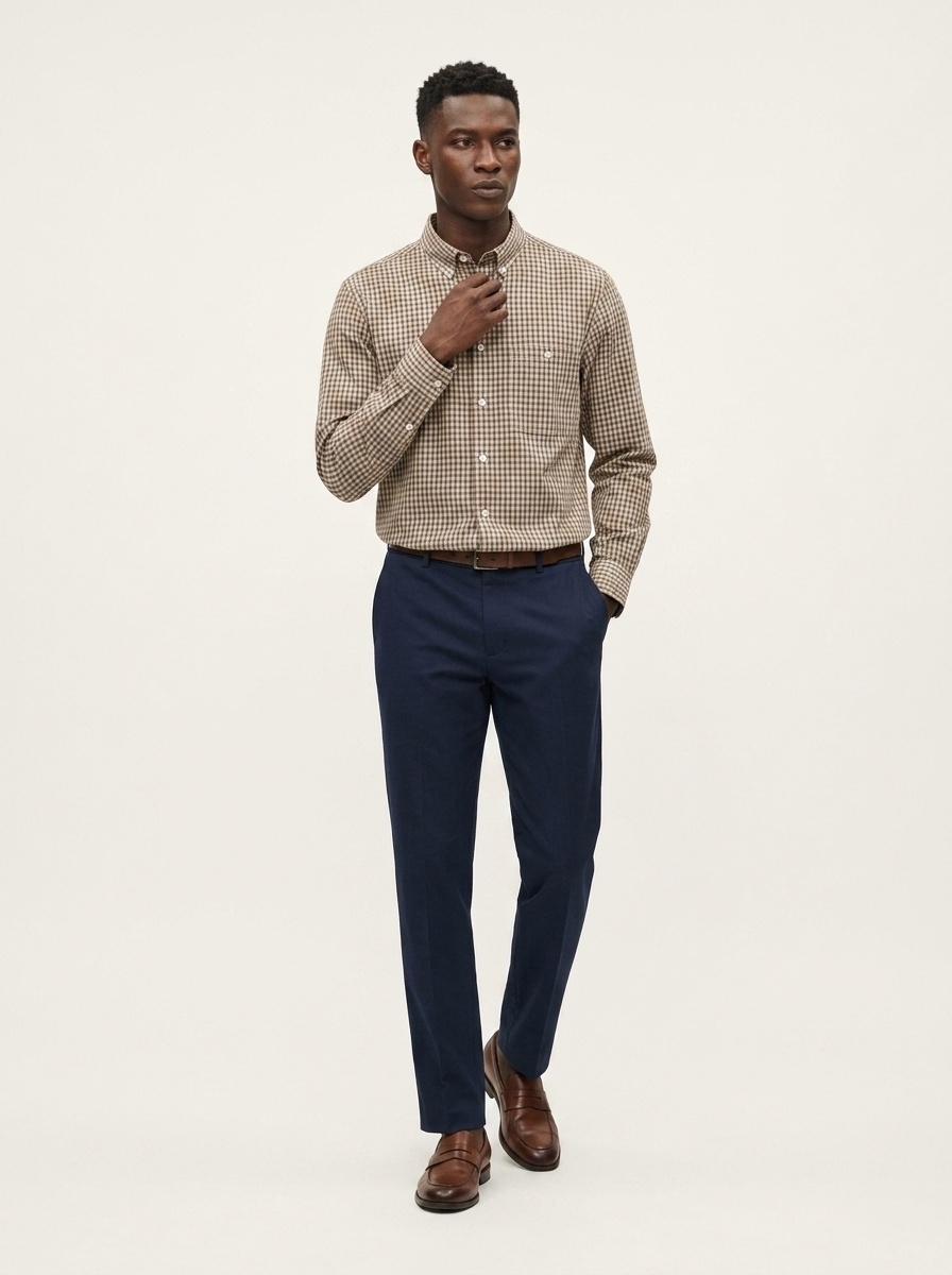 Camicia da uomo classica a quadri a maniche lunghe con bottoni