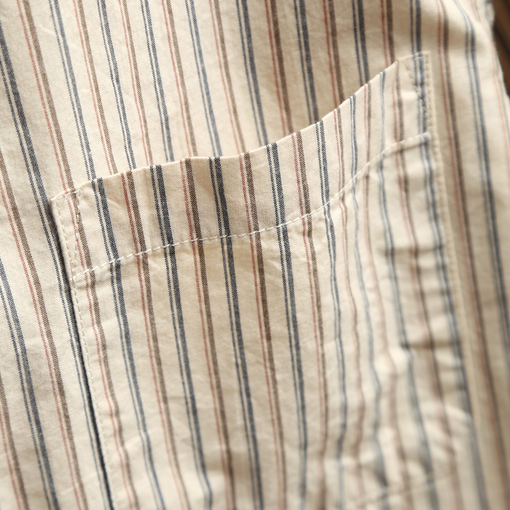 Camicia da uomo casual a maniche corte a righe, 100% cotone lavato, con bottoni.