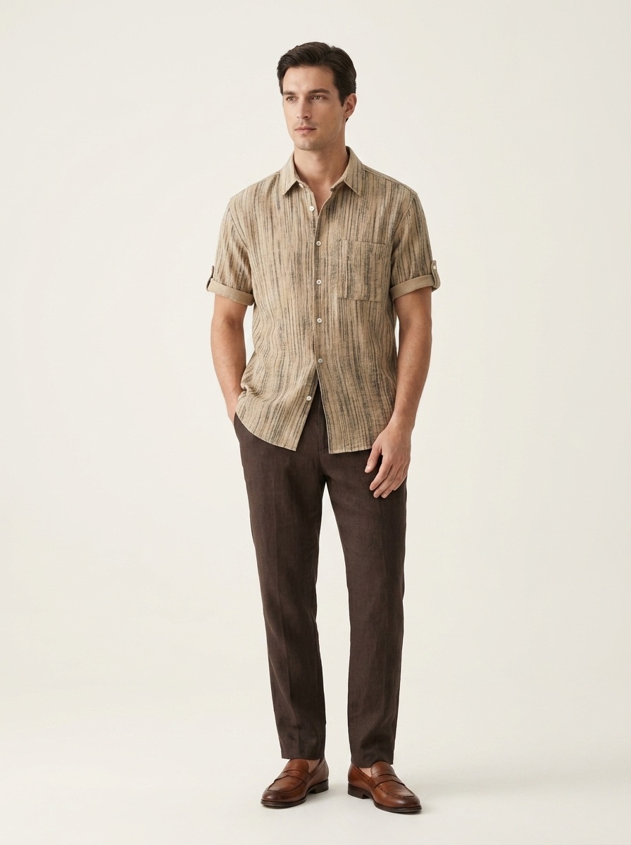 Camicia da uomo a maniche corte a righe, vestibilità casual.