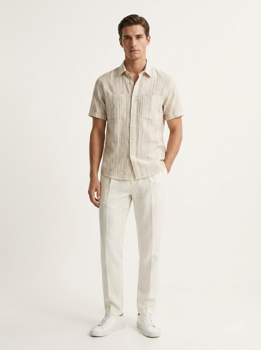 Camicia da uomo a maniche corte a righe, vestibilità casual.