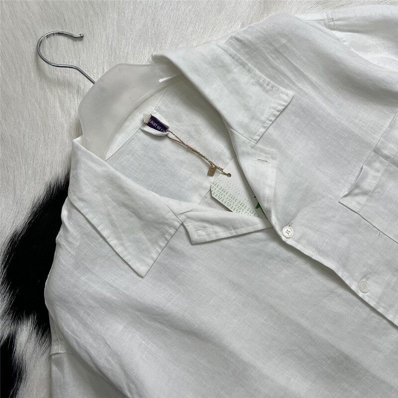 Camicia da uomo 100% lino con colletto cubano, maniche corte, casual, con bottoni.
