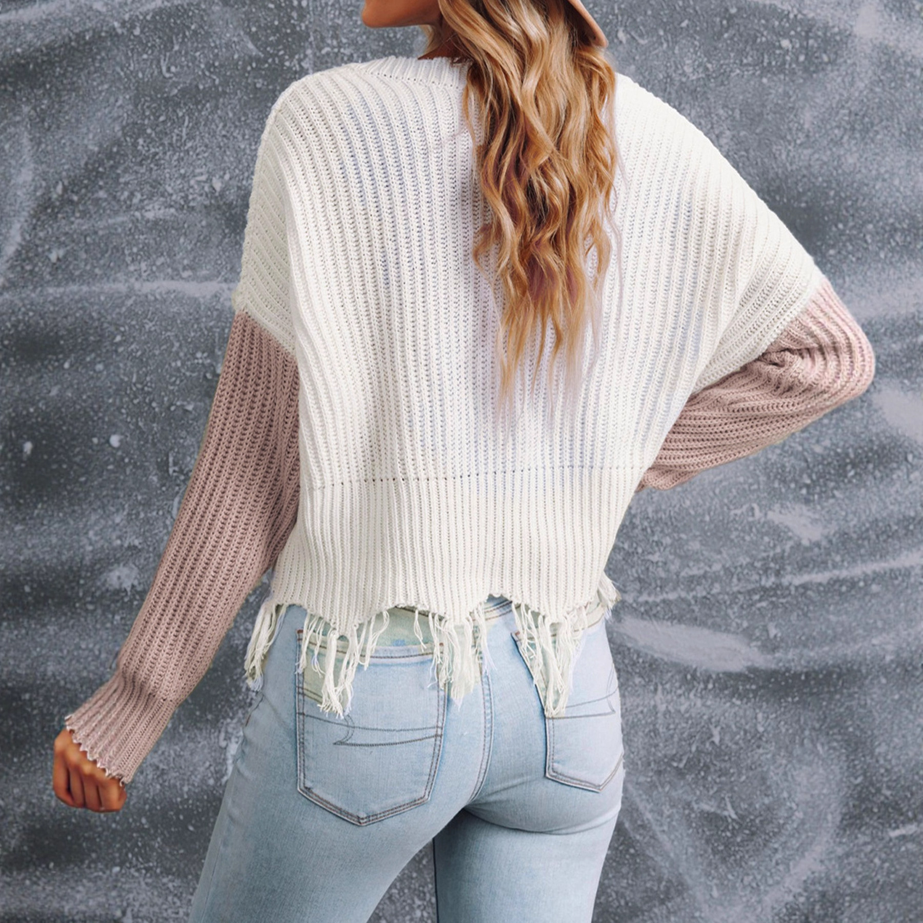 Knit V-Neck Off Shoulder Long Sleeve Sweater Top SSU-00128