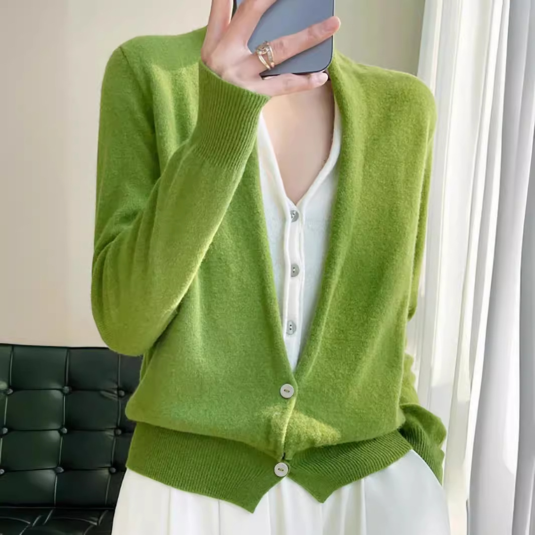 Cotton Knit Cardigan Women Long Sleeve Solid Color SSU-00106
