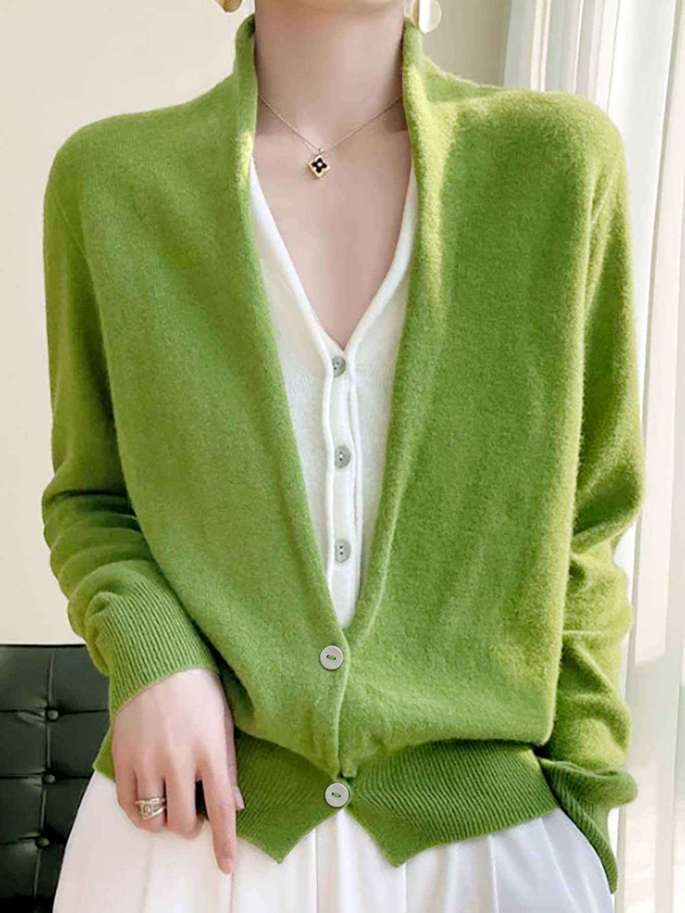Cotton Knit Cardigan Women Long Sleeve Solid Color SSU-00106