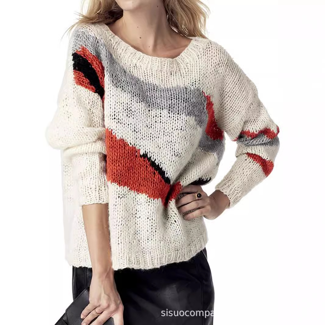 Women's Crew Neck Long Sleeve Sweater - Casual Knit Pullover SSU-00120