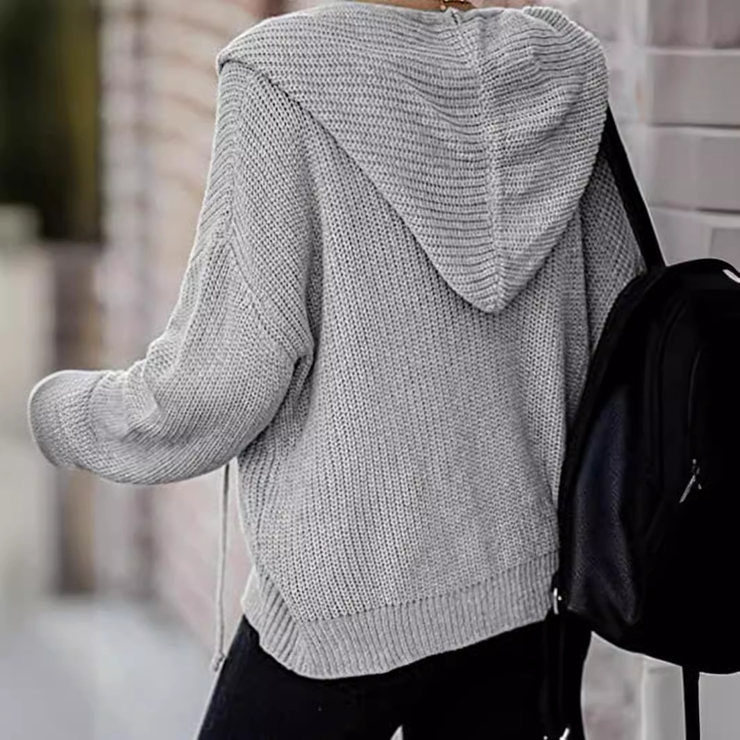 Women's Knit Zip-Up Hoodie Sweater Casual Spring Autumn Outwear SSU-00097