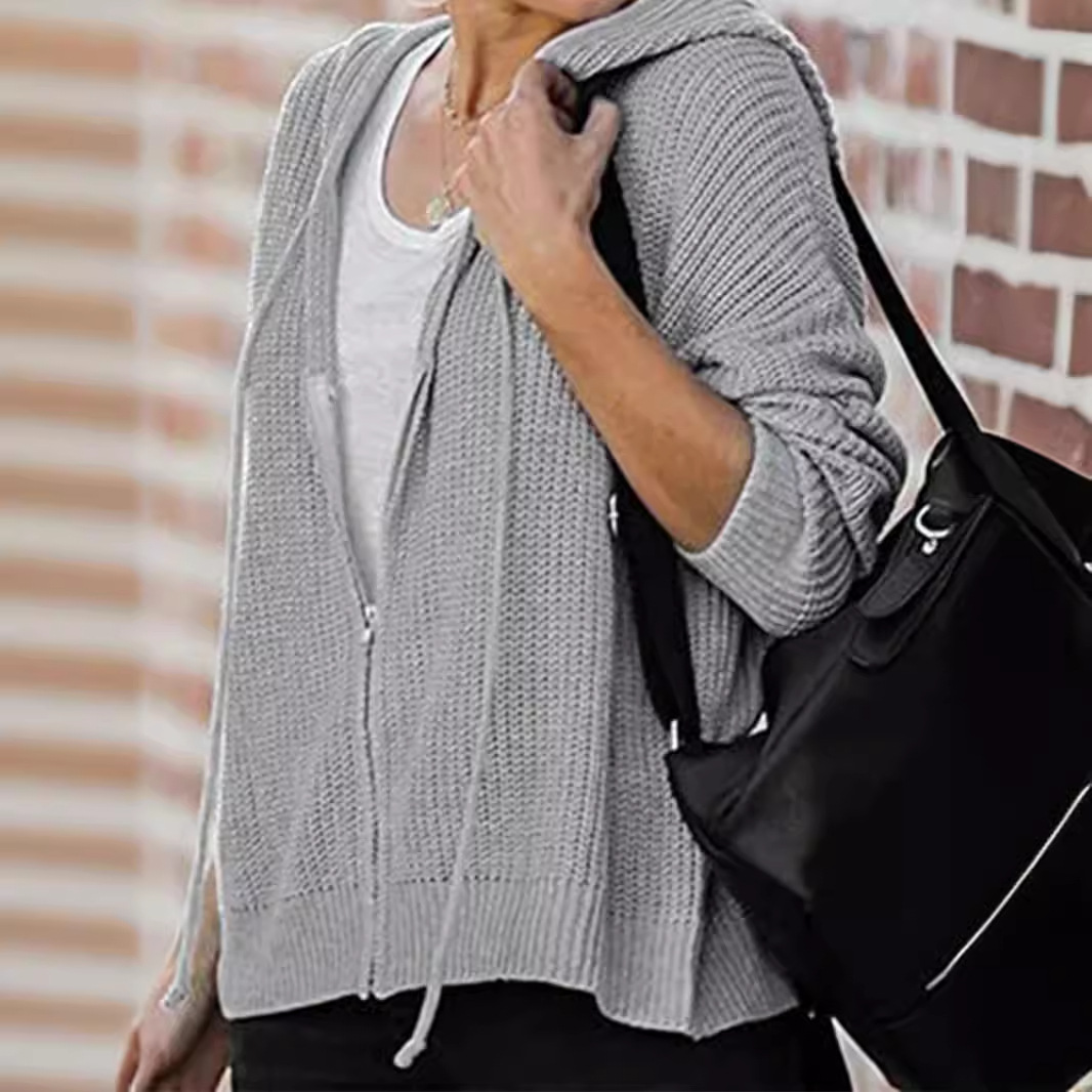 Women's Knit Zip-Up Hoodie Sweater Casual Spring Autumn Outwear SSU-00097