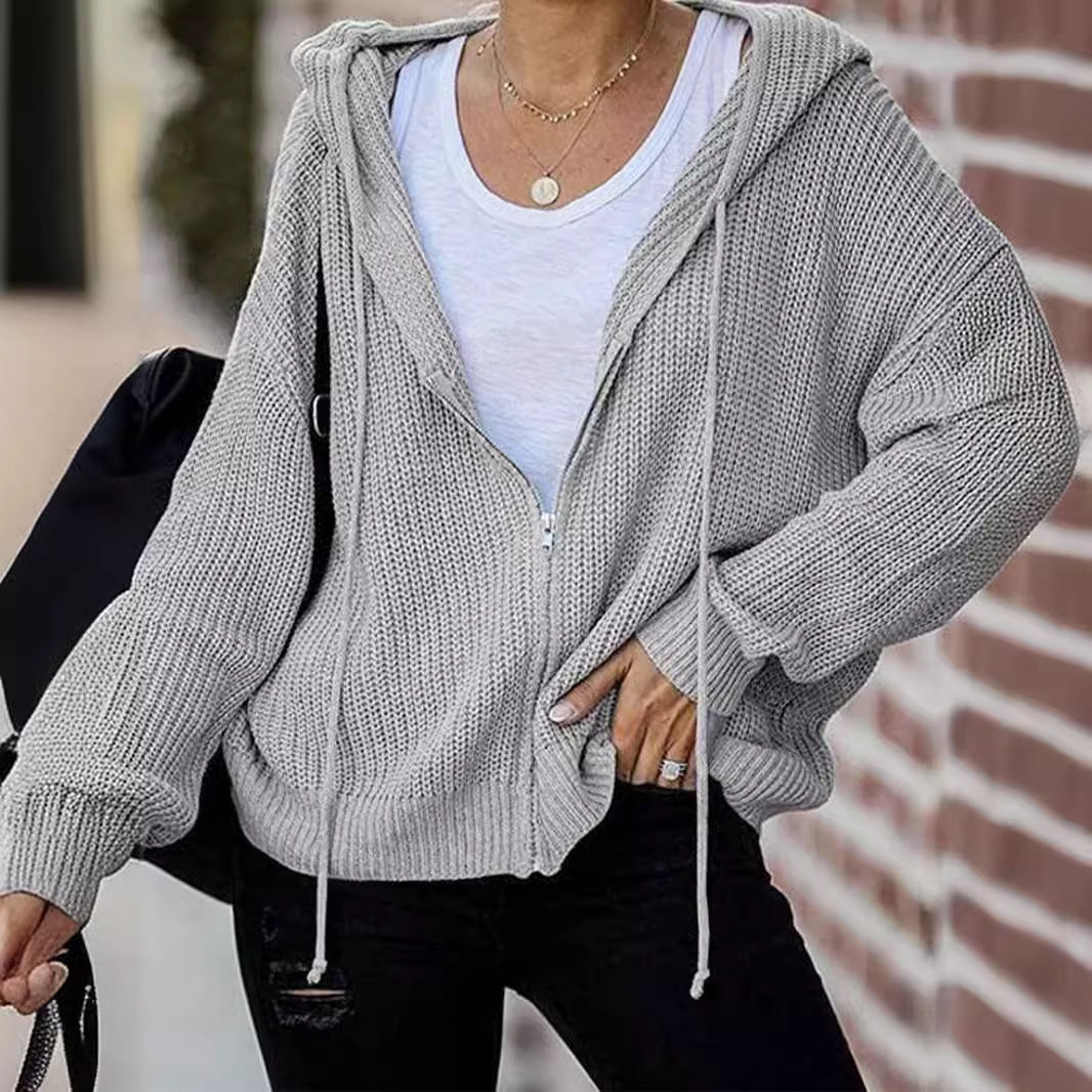 Women's Knit Zip-Up Hoodie Sweater Casual Spring Autumn Outwear SSU-00097