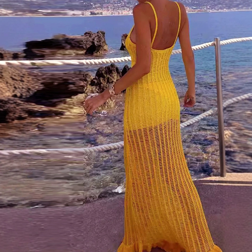 Knit Maxi Dress Crochet Beach Summer Sundress