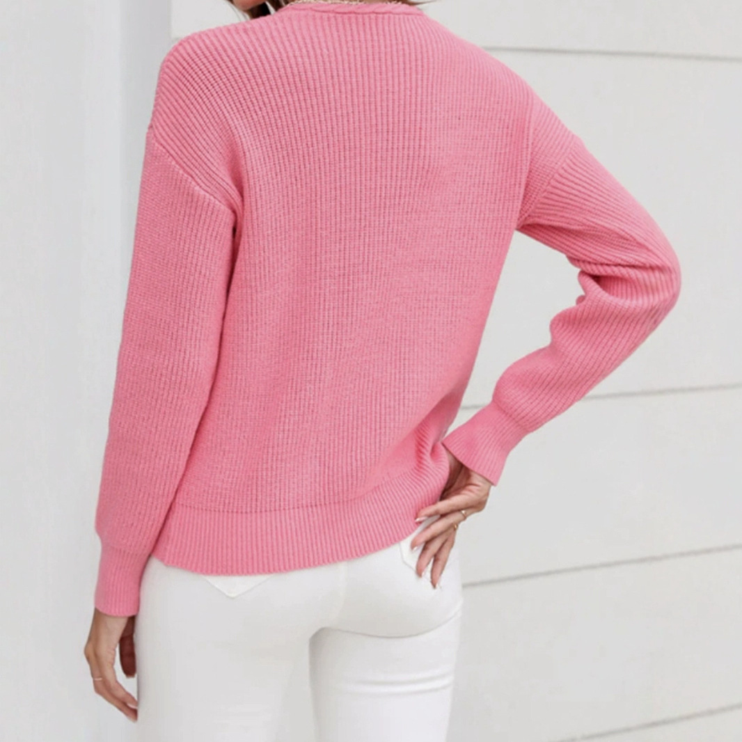 Women's Knit Sweater Pullover Solid Ribbed Texture Spring Autumn SSU-00126