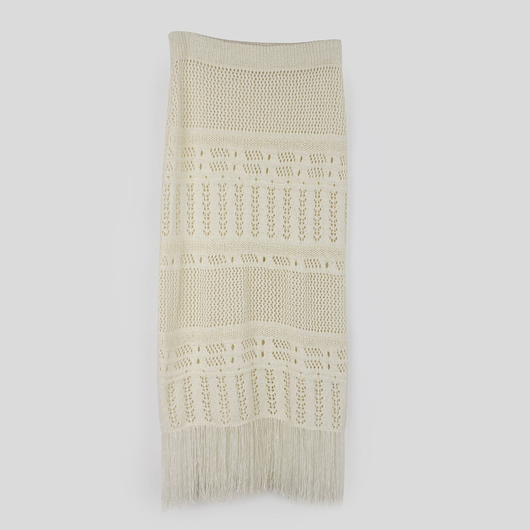 Knitted Midi Skirt Women's Summer Crochet Tassel Skirt