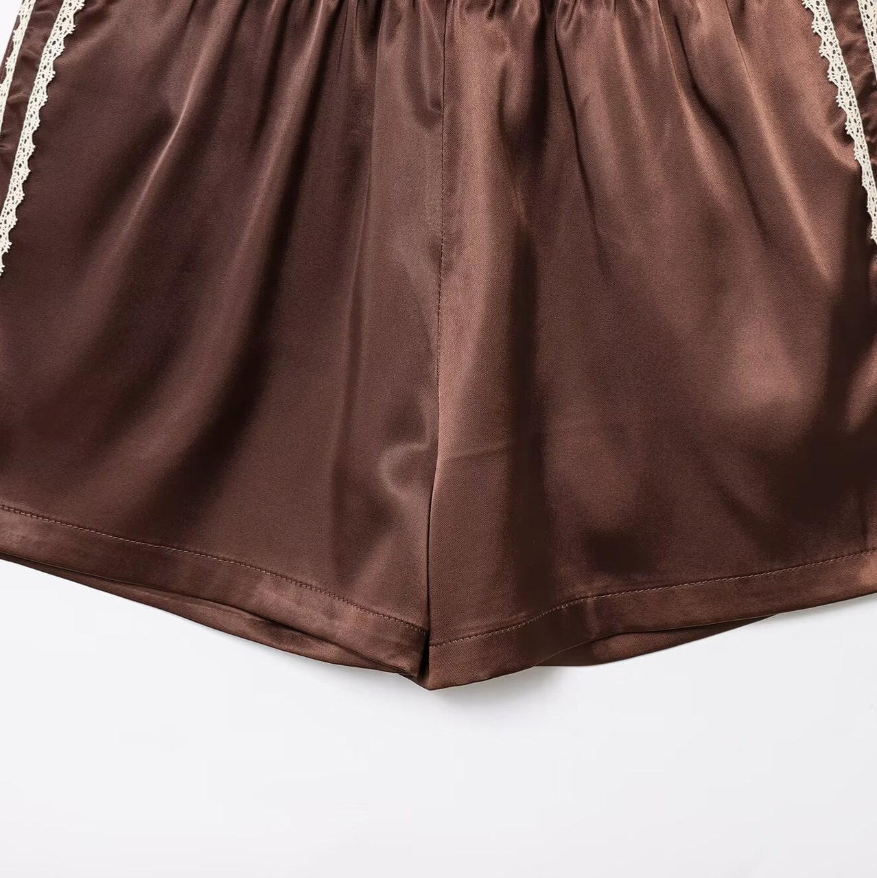 Lace Trim Satin Shorts - Chic European Style KUN-00012
