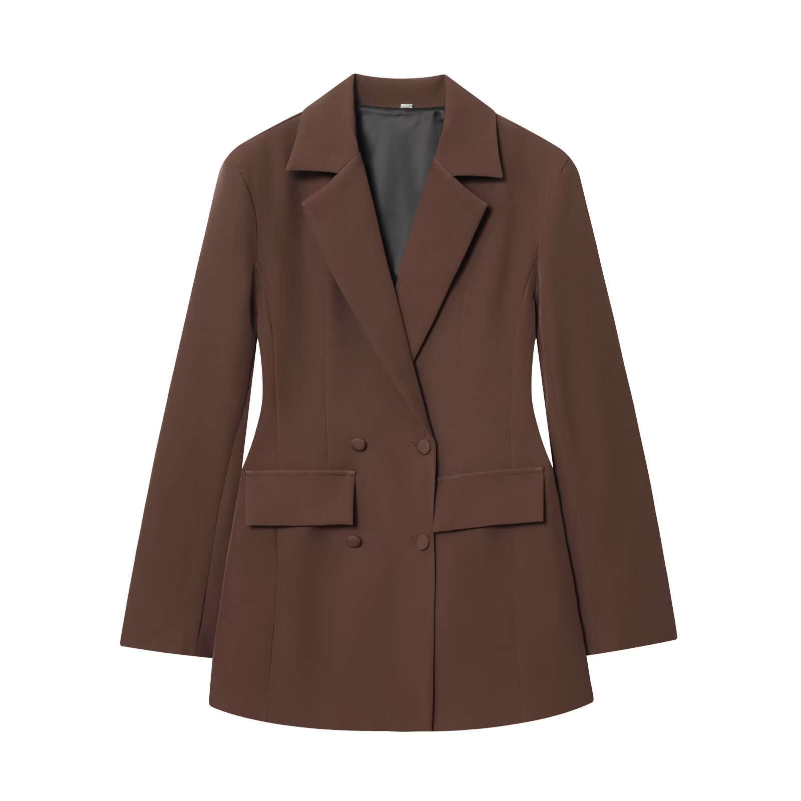 Damen-Blazerkleid mit langen Ärmeln, einfarbig, geraffte Taille, KUN-00011