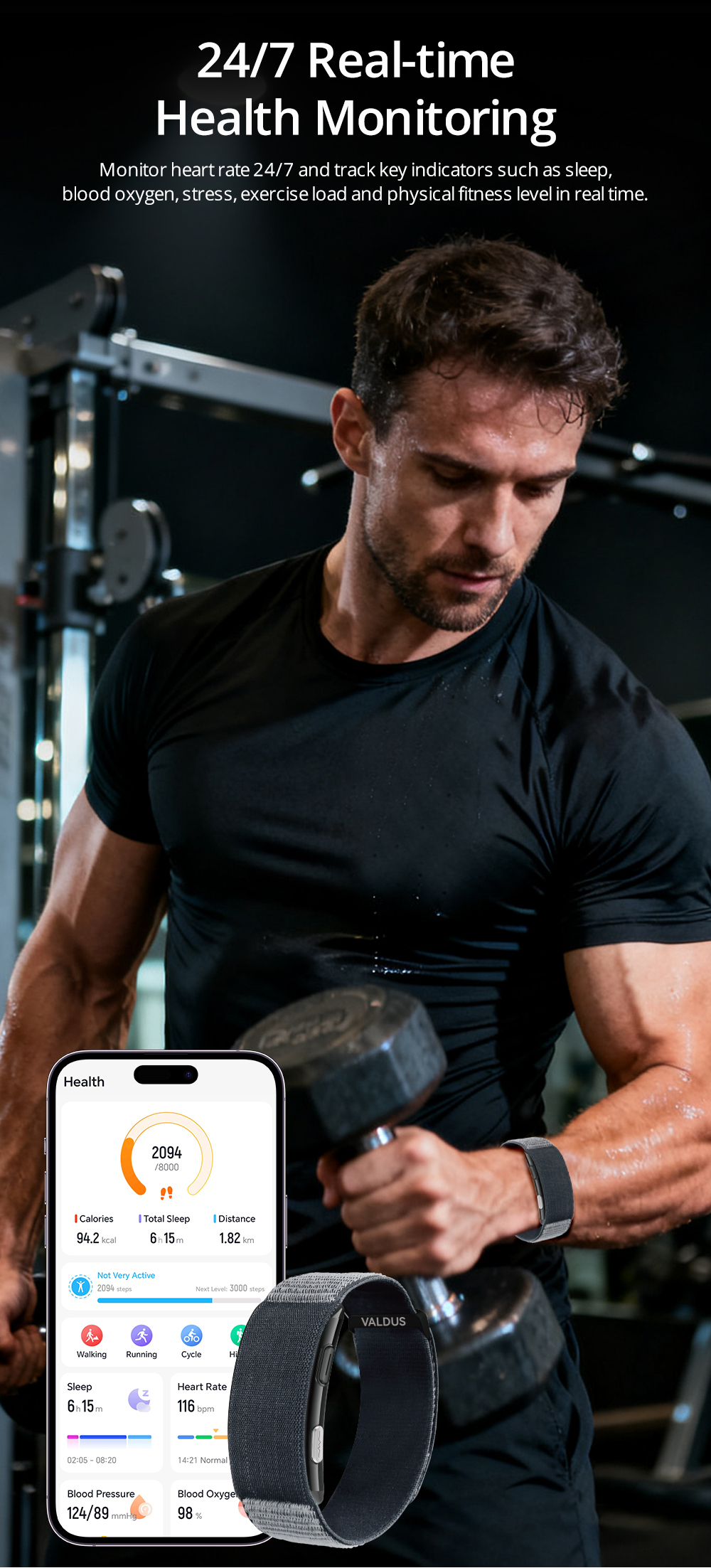 VITRO Smart Band | ECG-fitness tracker met nylon band