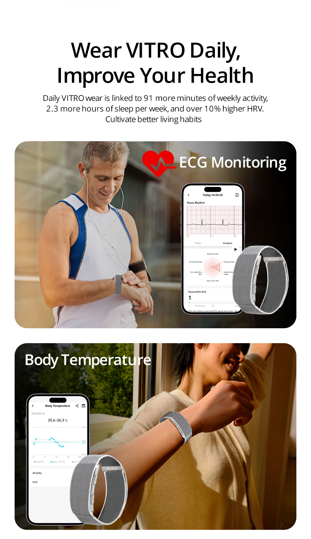 VITRO Smart Band | ECG-fitness tracker met nylon band