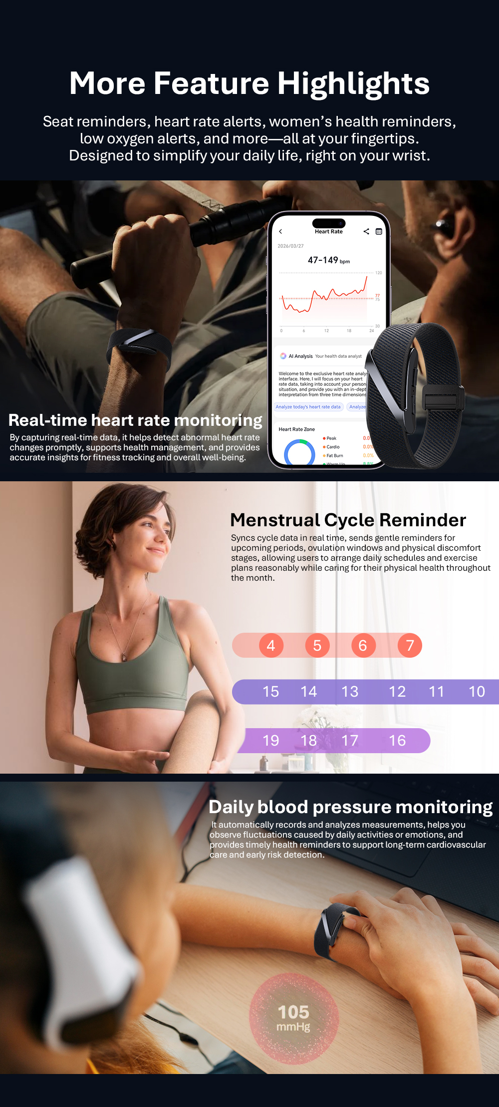 VANTA Sleek Smart Fitness Tracker met comfortabele elastische band