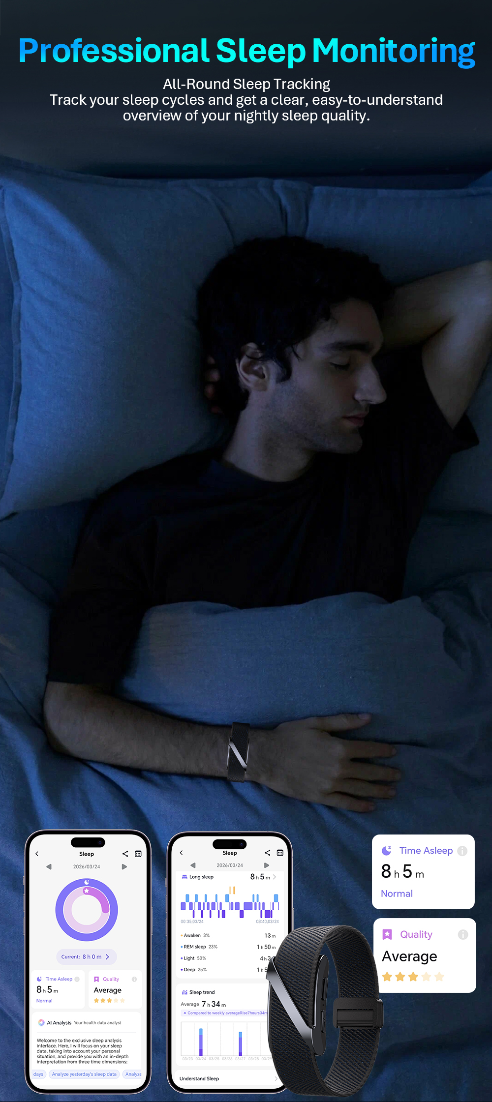 VANTA Sleek Smart Fitness Tracker met comfortabele elastische band
