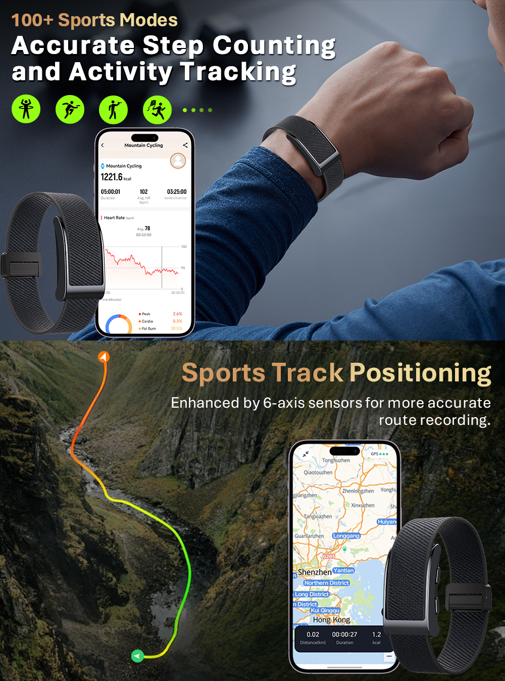 VIGOR schermloze GPS-gezondheidstracker smartband