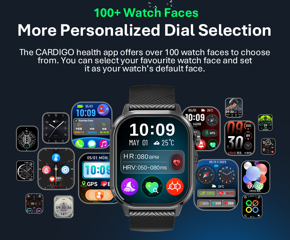 CARDIGO ECG+GPS Premium Professionele Smartwatch - Gezondheids- en fitnesstracker
