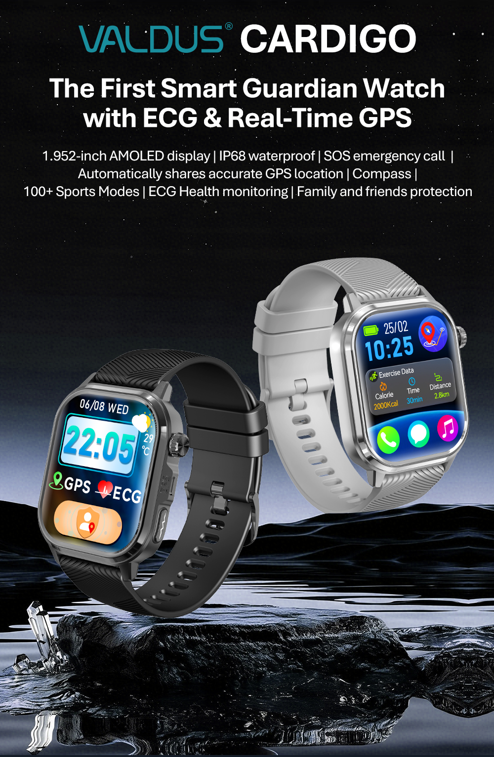 CARDIGO ECG+GPS Premium Professionele Smartwatch - Gezondheids- en fitnesstracker