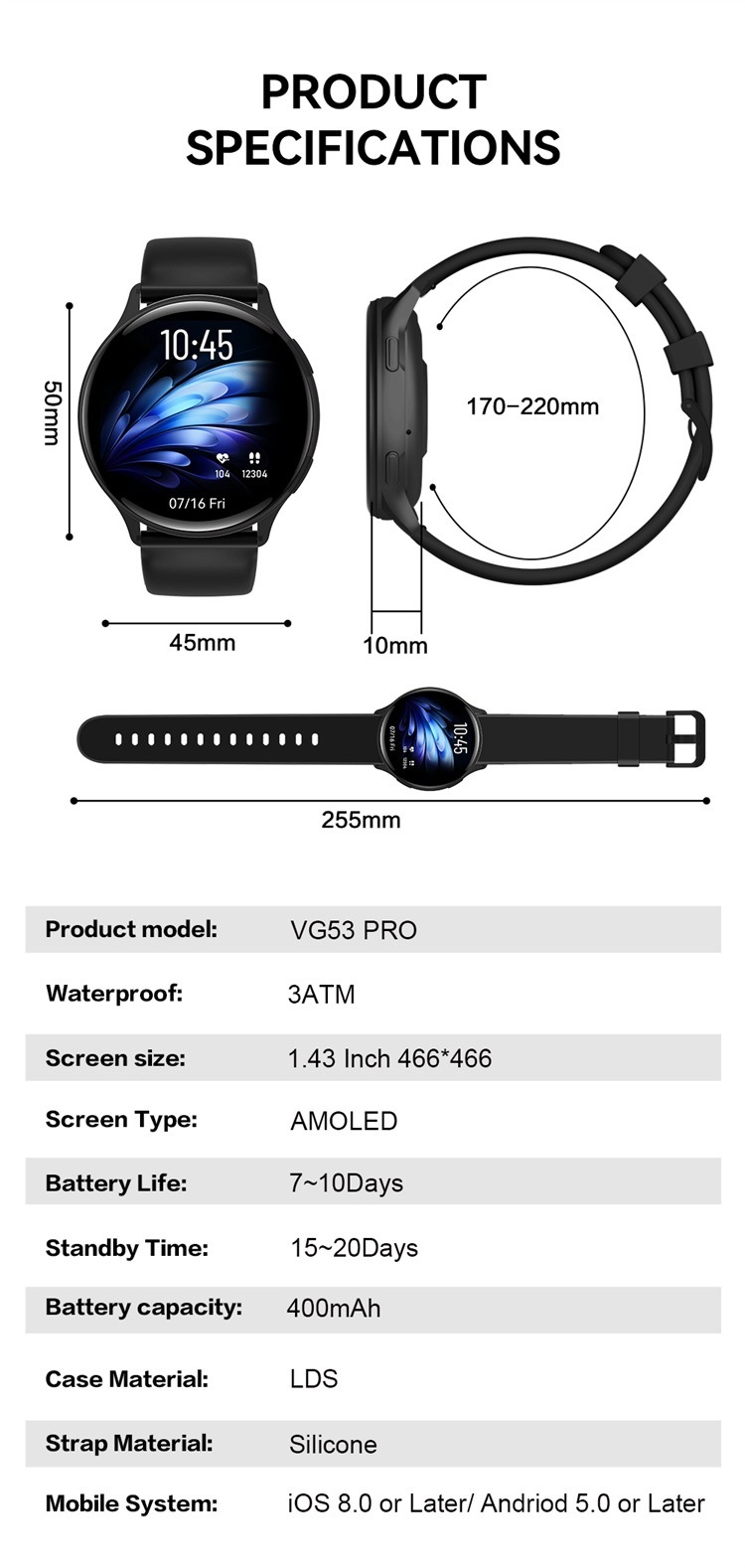 VG53 Pro GPS Smartwatch - 1,43 inch AMOLED fitness tracker