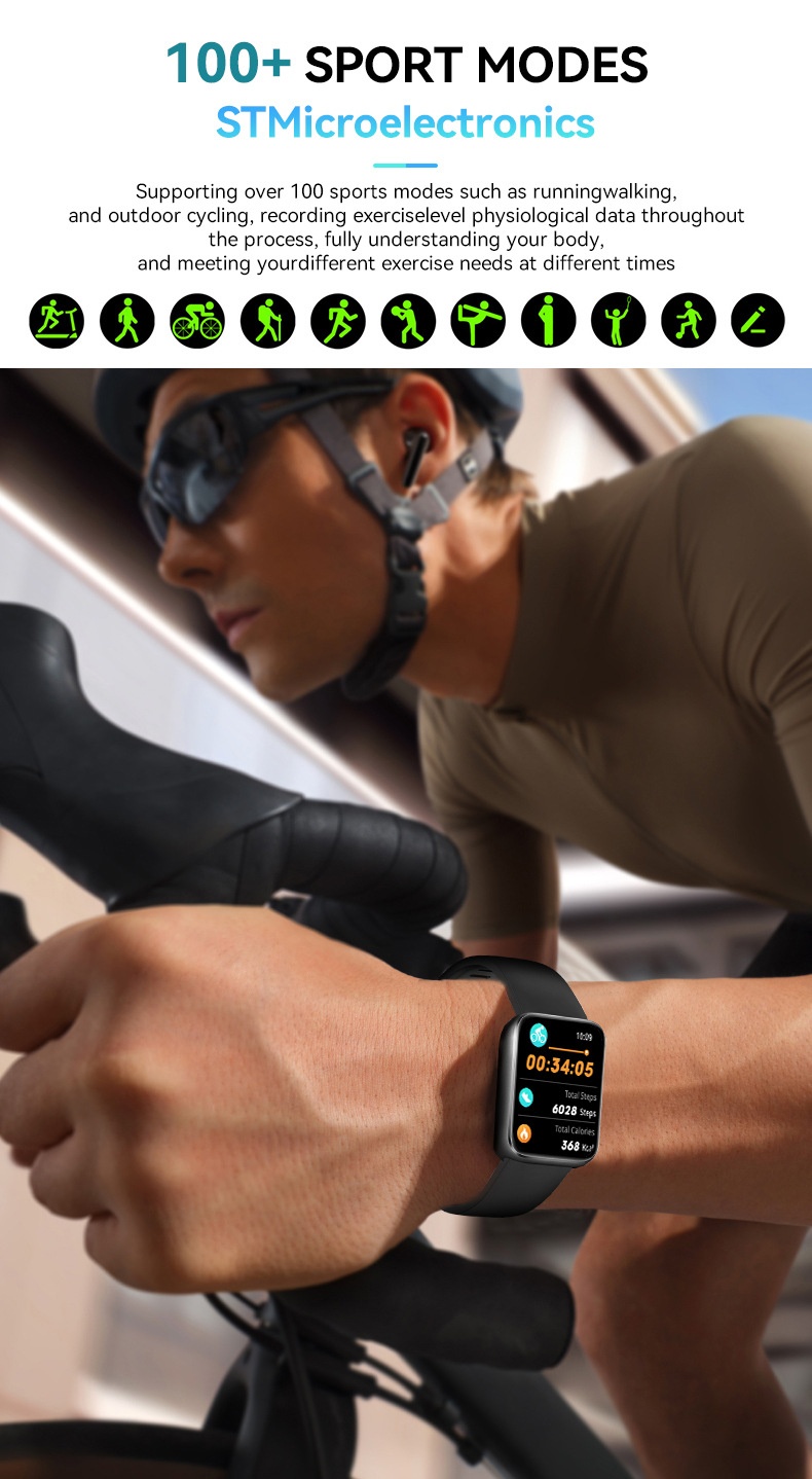 VS13 Smart Fitness Tracker Horloge met 1,75 inch vierkant scherm