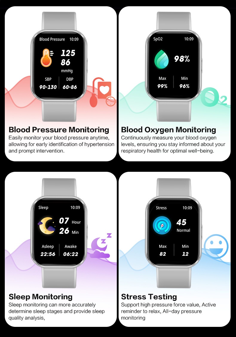 VS13 Smart Fitness Tracker Horloge met 1,75 inch vierkant scherm