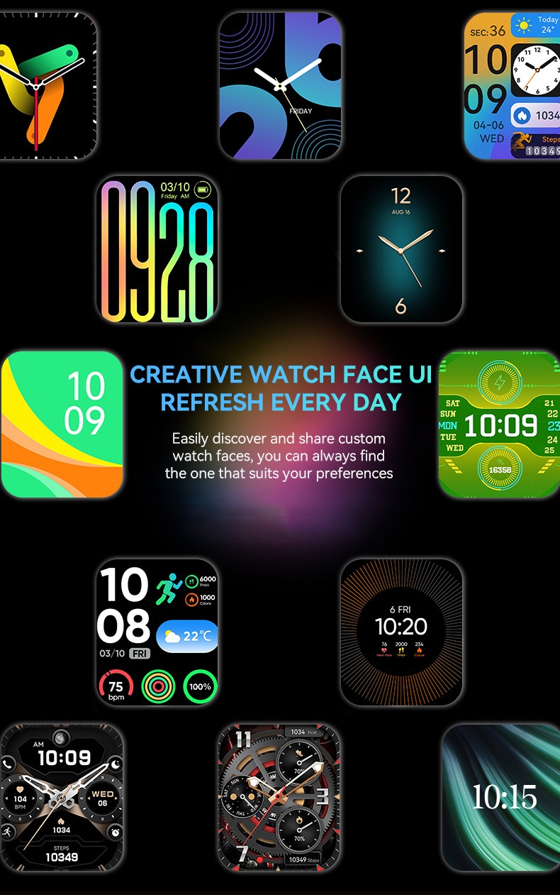 VS13 Smart Fitness Tracker Horloge met 1,75 inch vierkant scherm