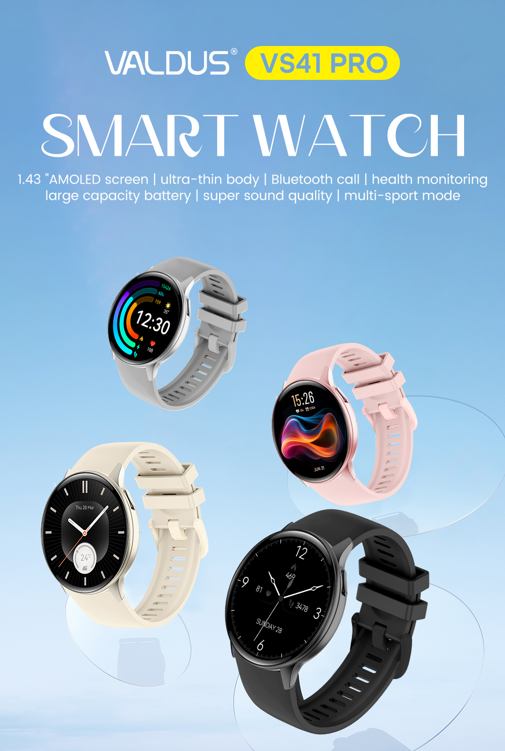 VS41 Smartwatch with AMOLED Display & Health Tracking