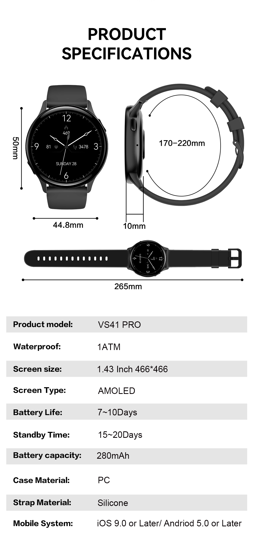 VS41 Smartwatch with AMOLED Display & Health Tracking