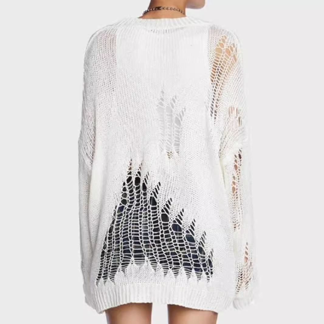 Crochet Knit Cover-Up Long Sleeve Beach Top