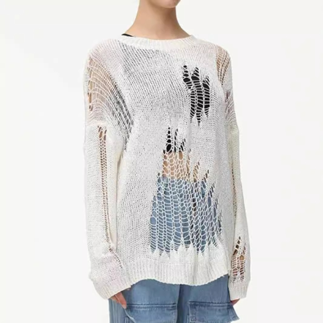 Crochet Knit Cover-Up Long Sleeve Beach Top