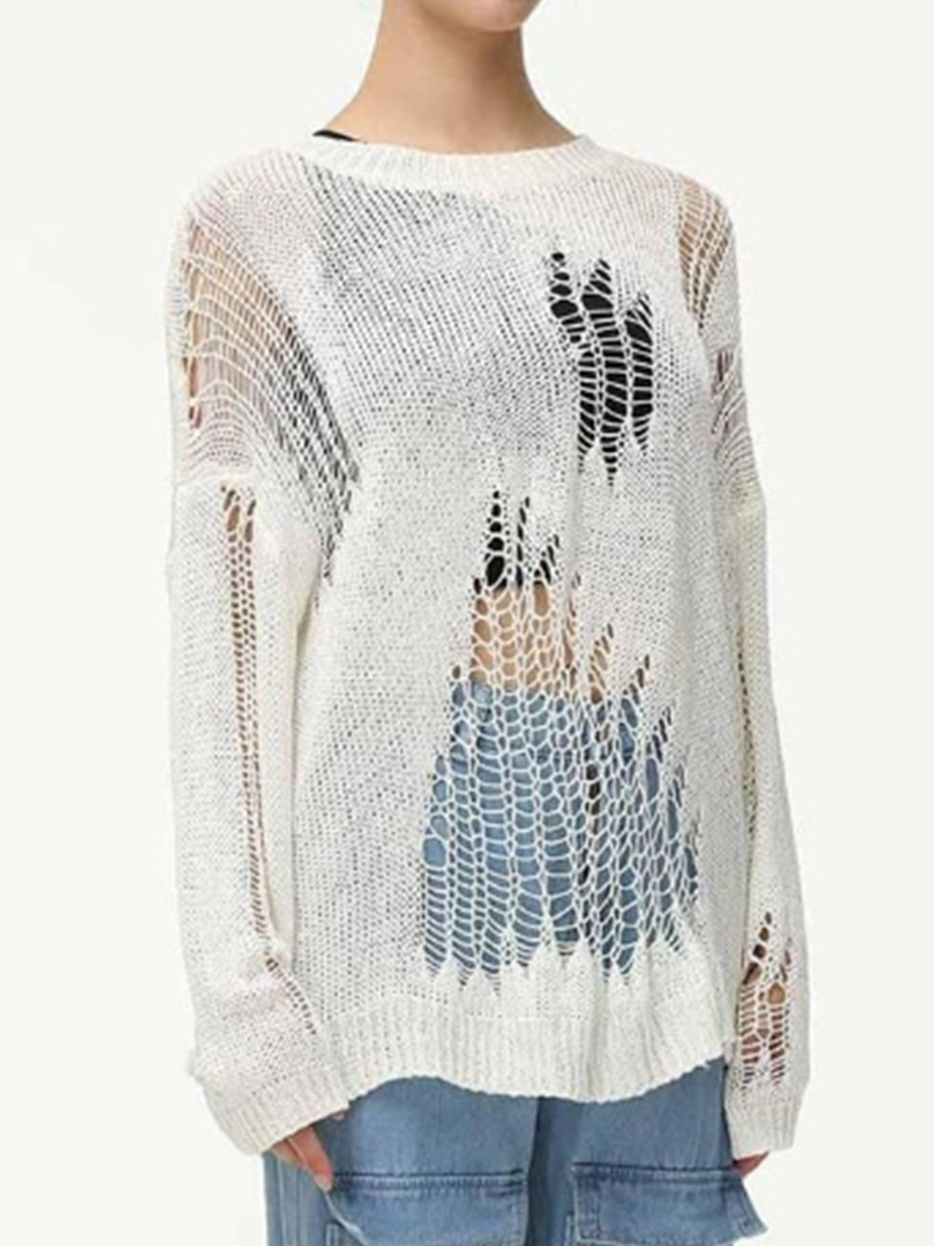 Crochet Knit Cover-Up Long Sleeve Beach Top