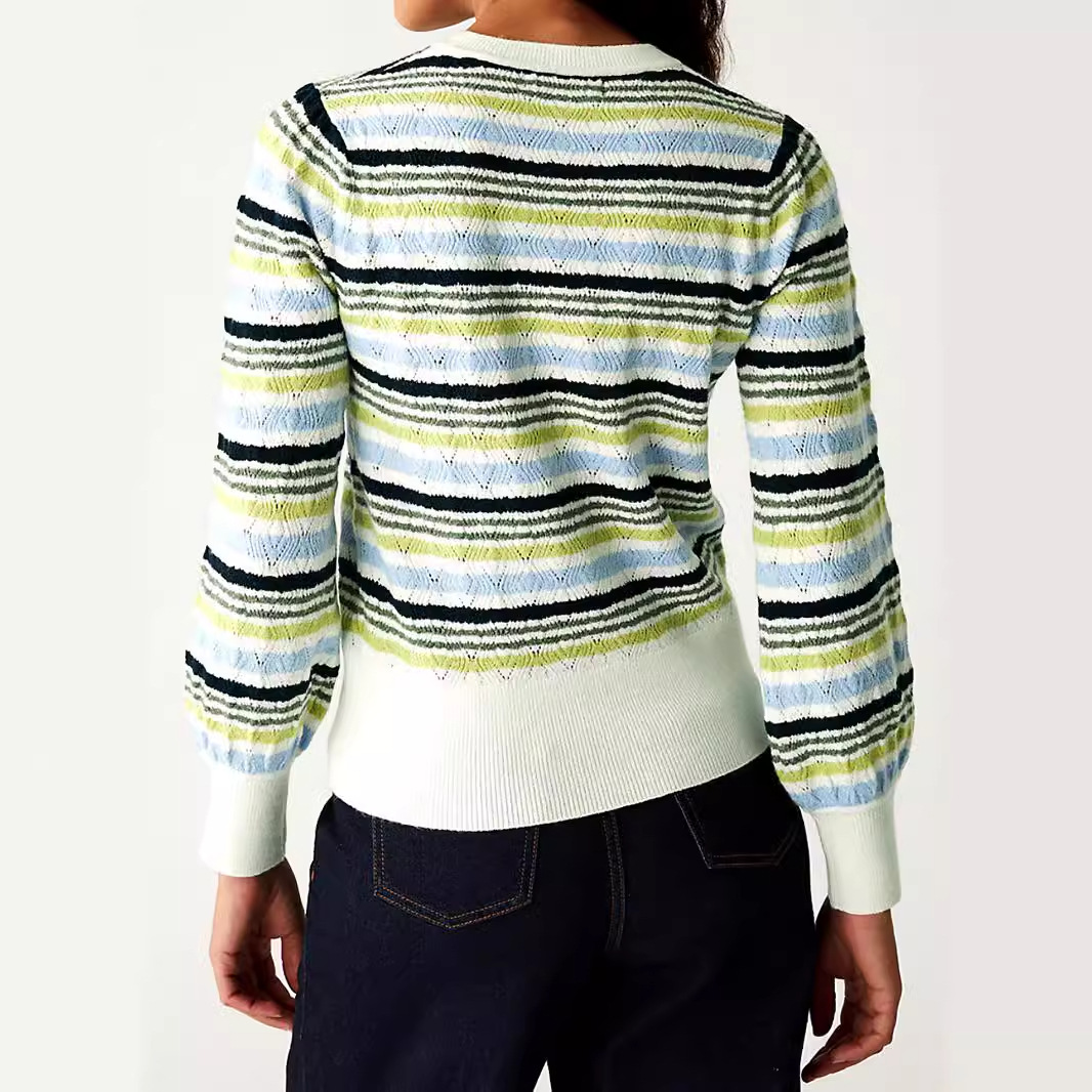 Women's Striped Knit Sweater Long Sleeve Crewneck Autumn Winter SSU-00004