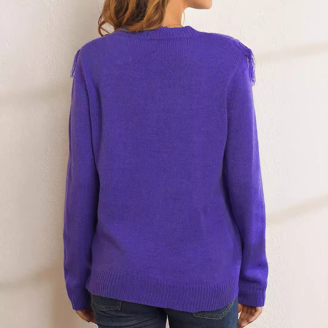 Suéter de punto para mujer, manga larga, cuello redondo, otoño invierno SSU-00047