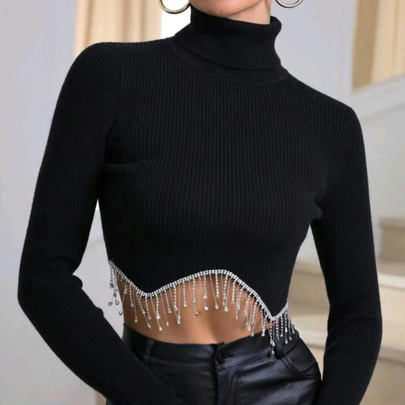 Knit Cropped Turtleneck Sweater - Women's Spring Autumn Winter SSU-00116