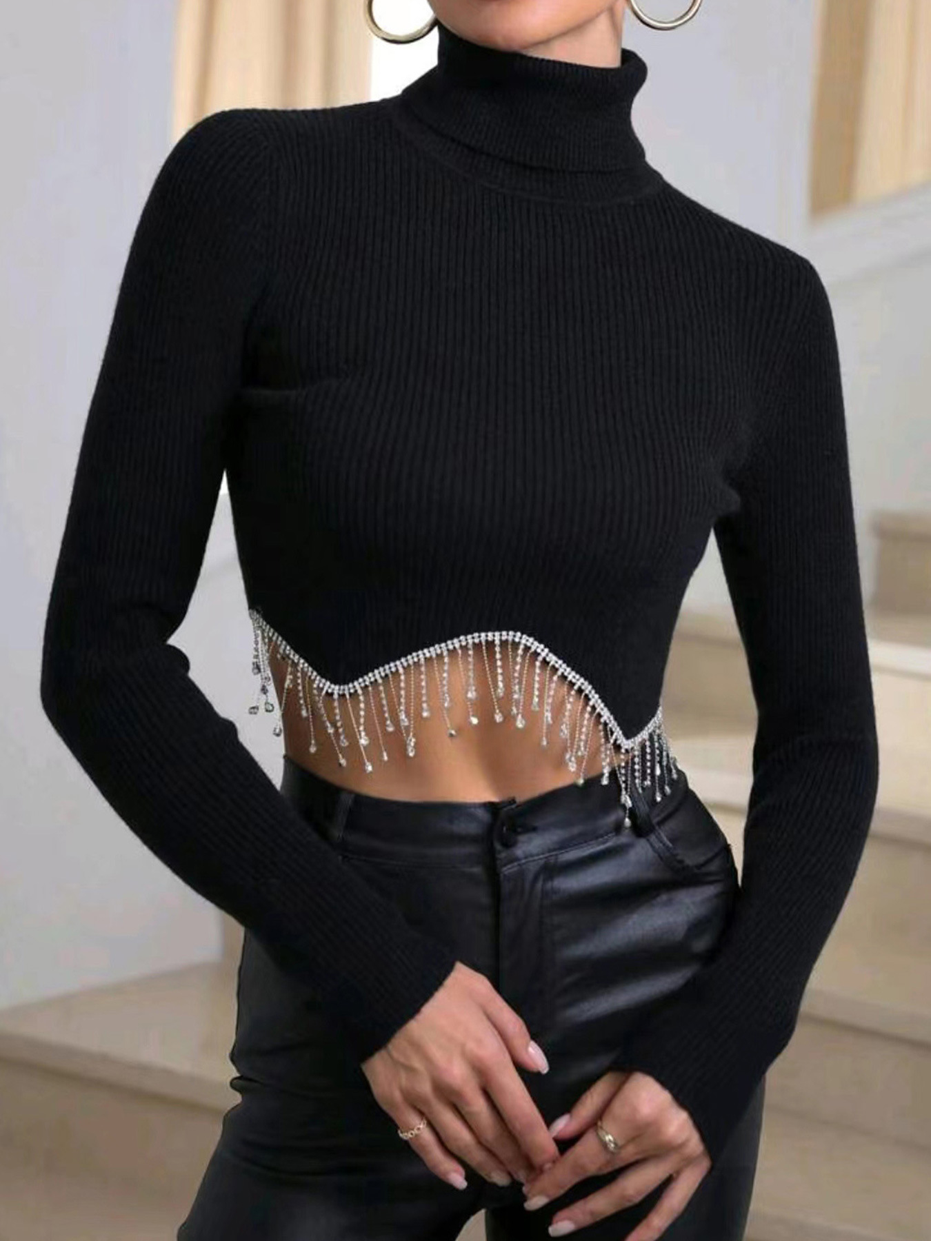 Knit Cropped Turtleneck Sweater - Women's Spring Autumn Winter SSU-00116