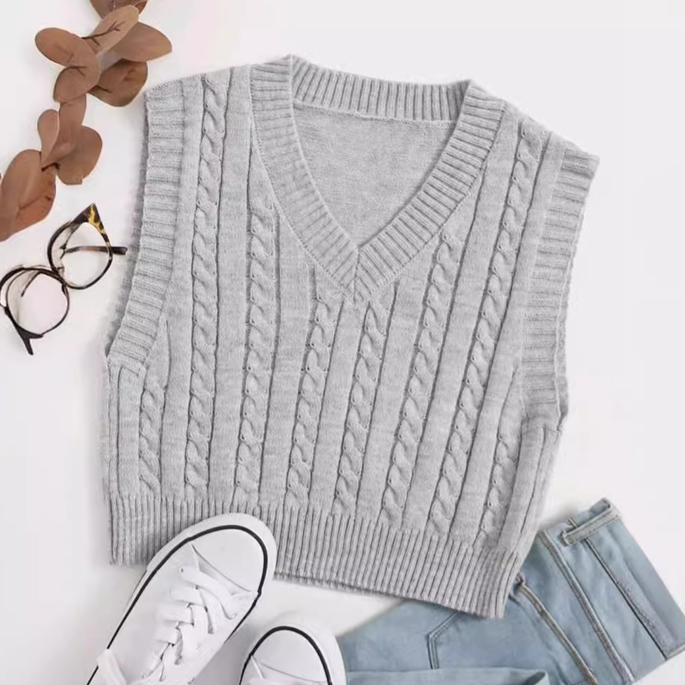 Sleeveless Cable Knit Sweater Women Spring Autumn Winter SSU-00003