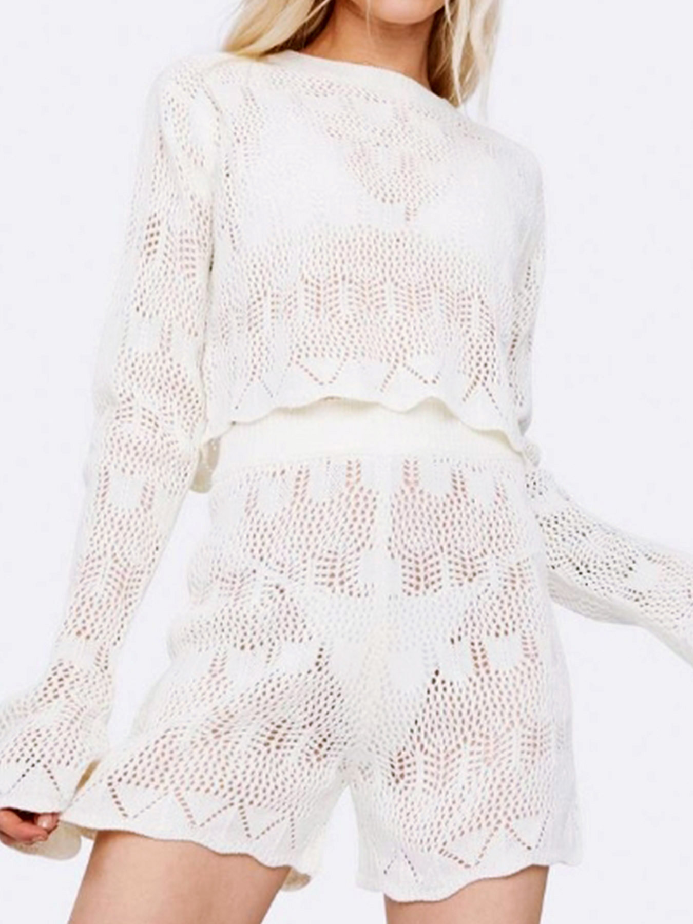 Lace Knit Sweater & Shorts Set - Spring Summer Outfit SSU-00037