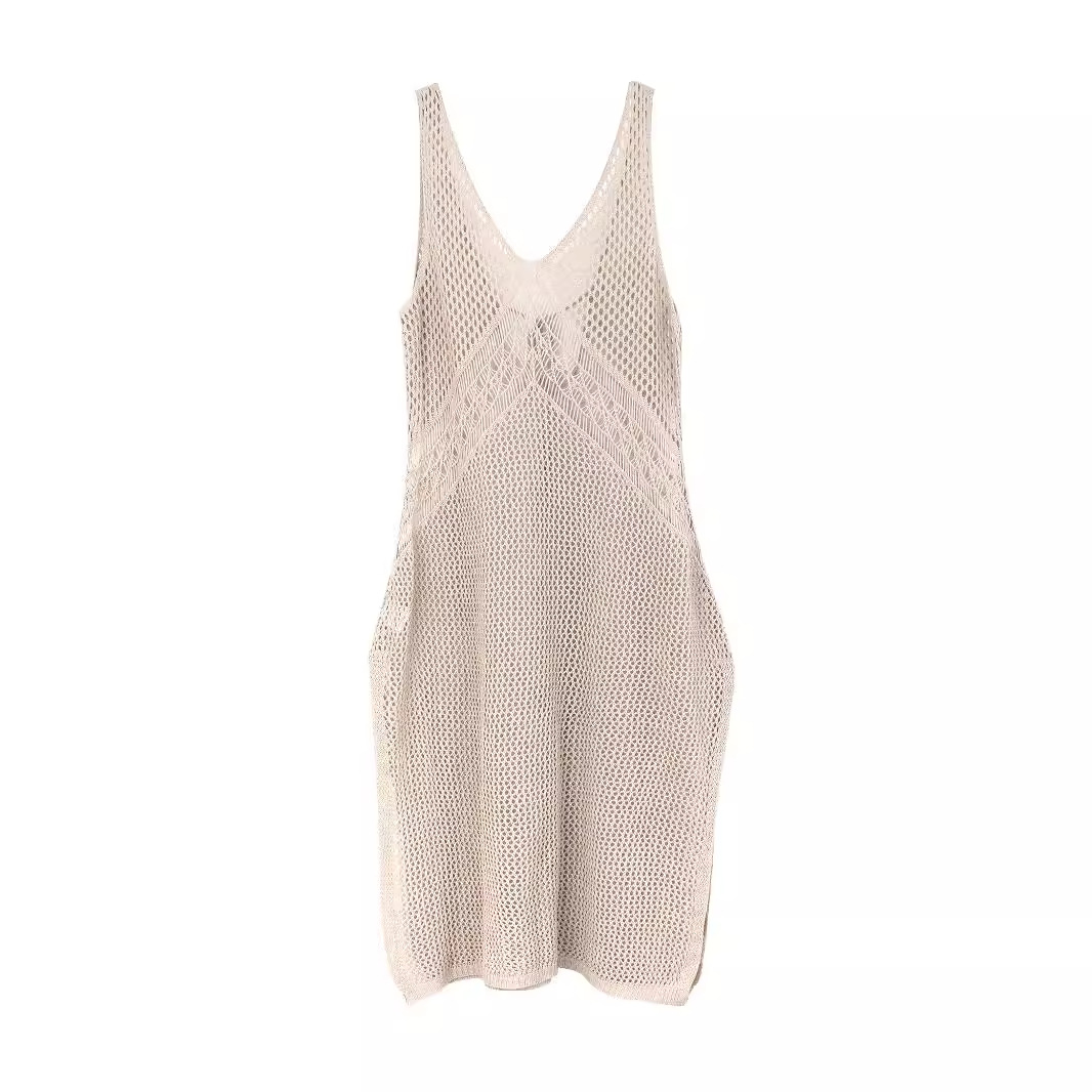 Sleeveless V-Neck Hollow Out Sundress Beach Vacation Summer Dress